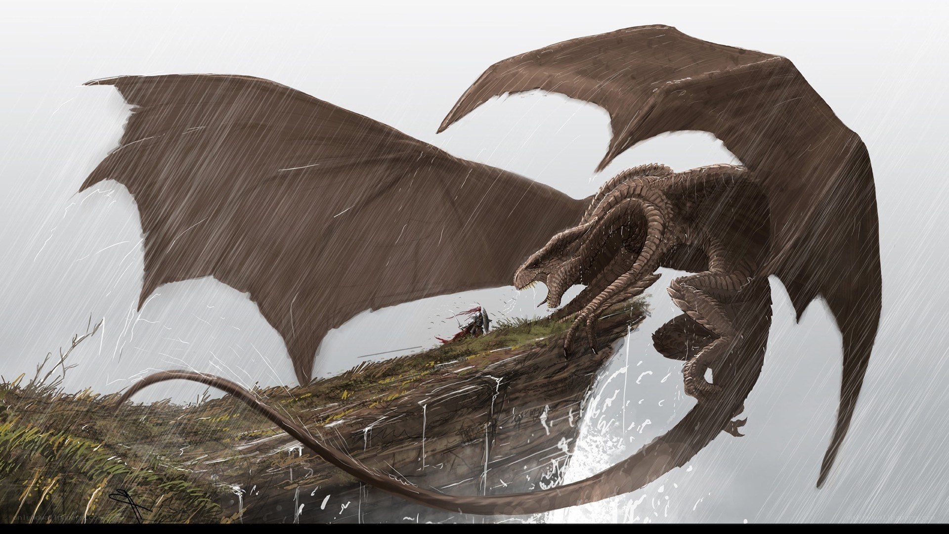 Dragon attacking on a cliff