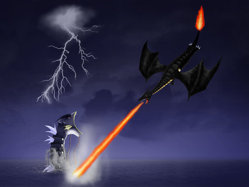 Dragon Attacking Sea Monster