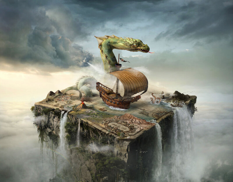 Dragon Attacking Ship — Green
