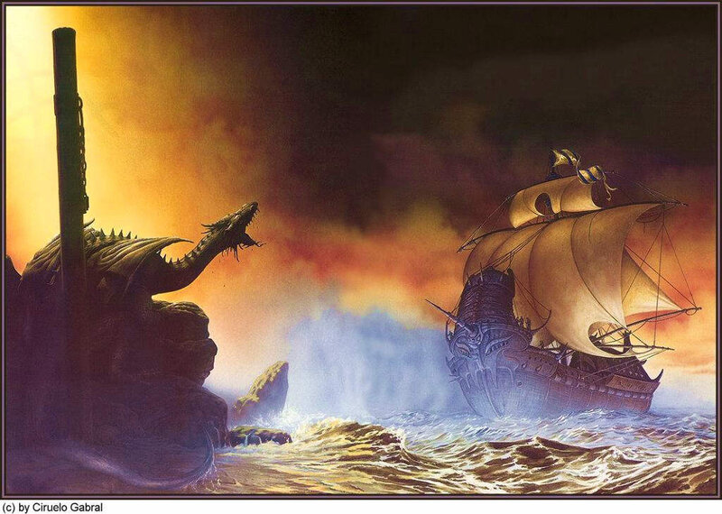 Dragon Attacking Ship — Orange, Dramatic, Sunset
