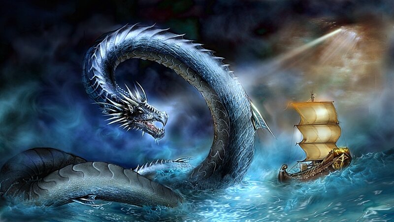 Dragon Attacking Ship — Sea