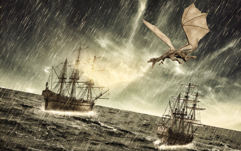 Dragon Attacking Ships