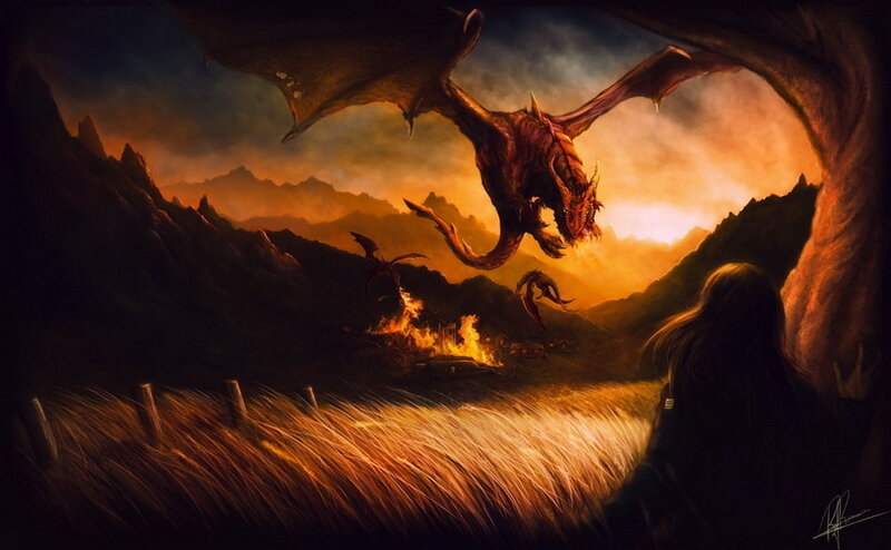 Dragon Attacking Village — Orange