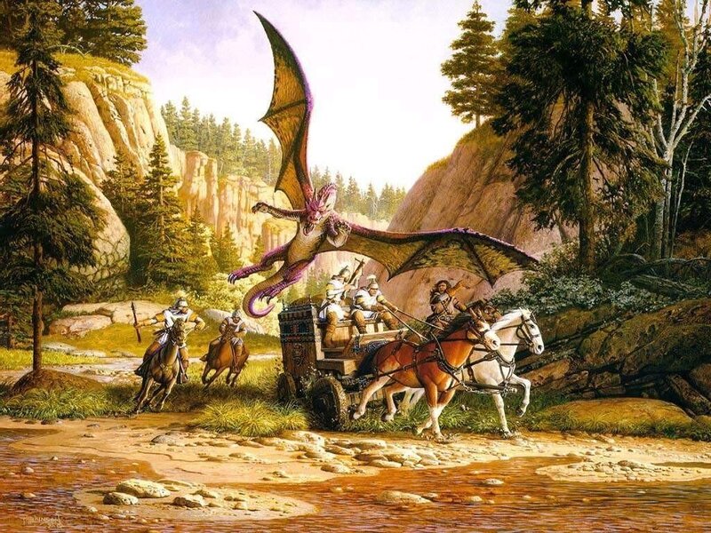 Dragon Attacking Wagon — Green, Dramatic