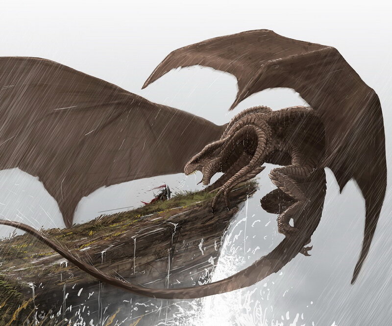 Dragon Attacking Warrior — Brown