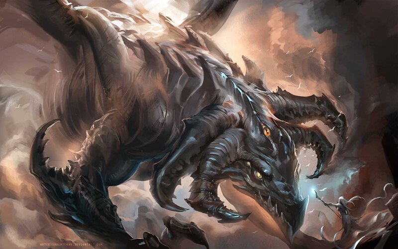Dragon Attacking Warrior — Gray