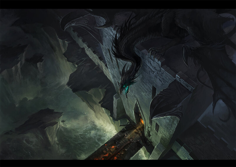 dragon attacks ancient fortress
