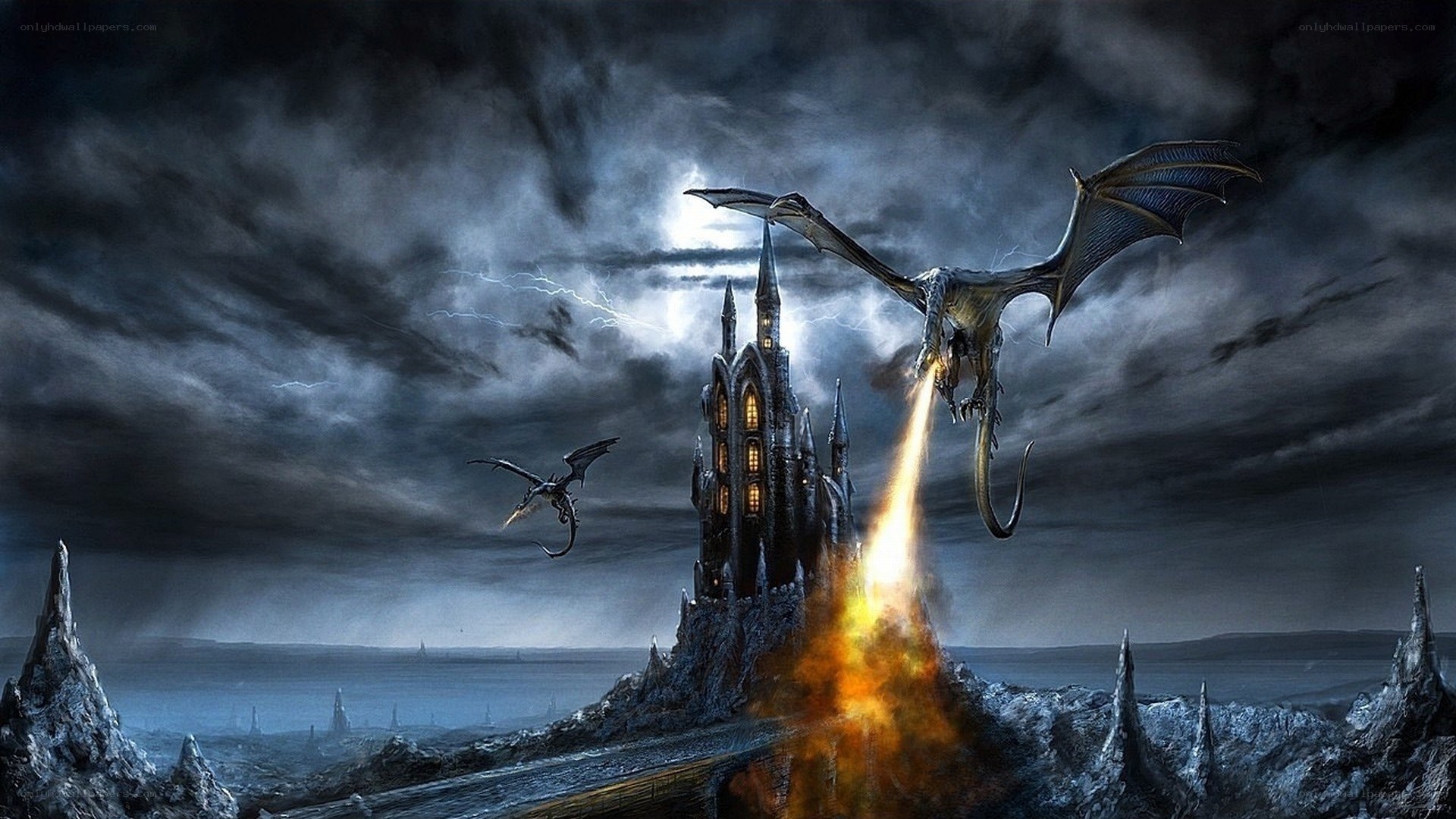 Dragon attacks castle in storm