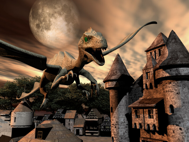 dragon attacks medieval castle