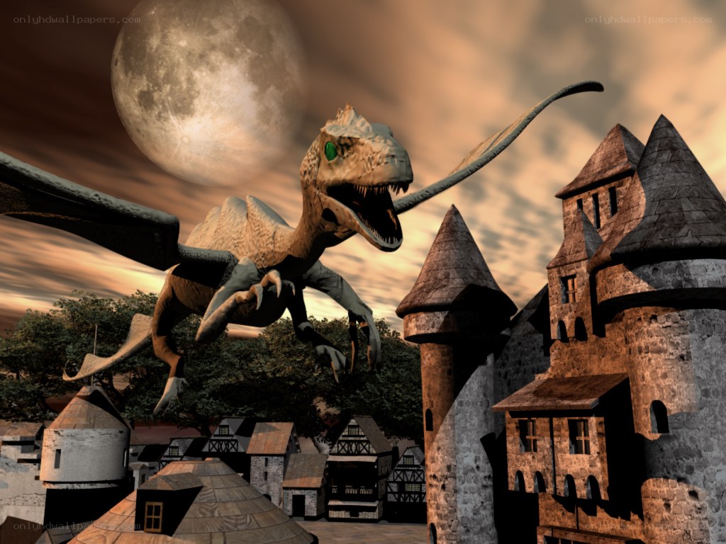 dragon attacks medieval castle