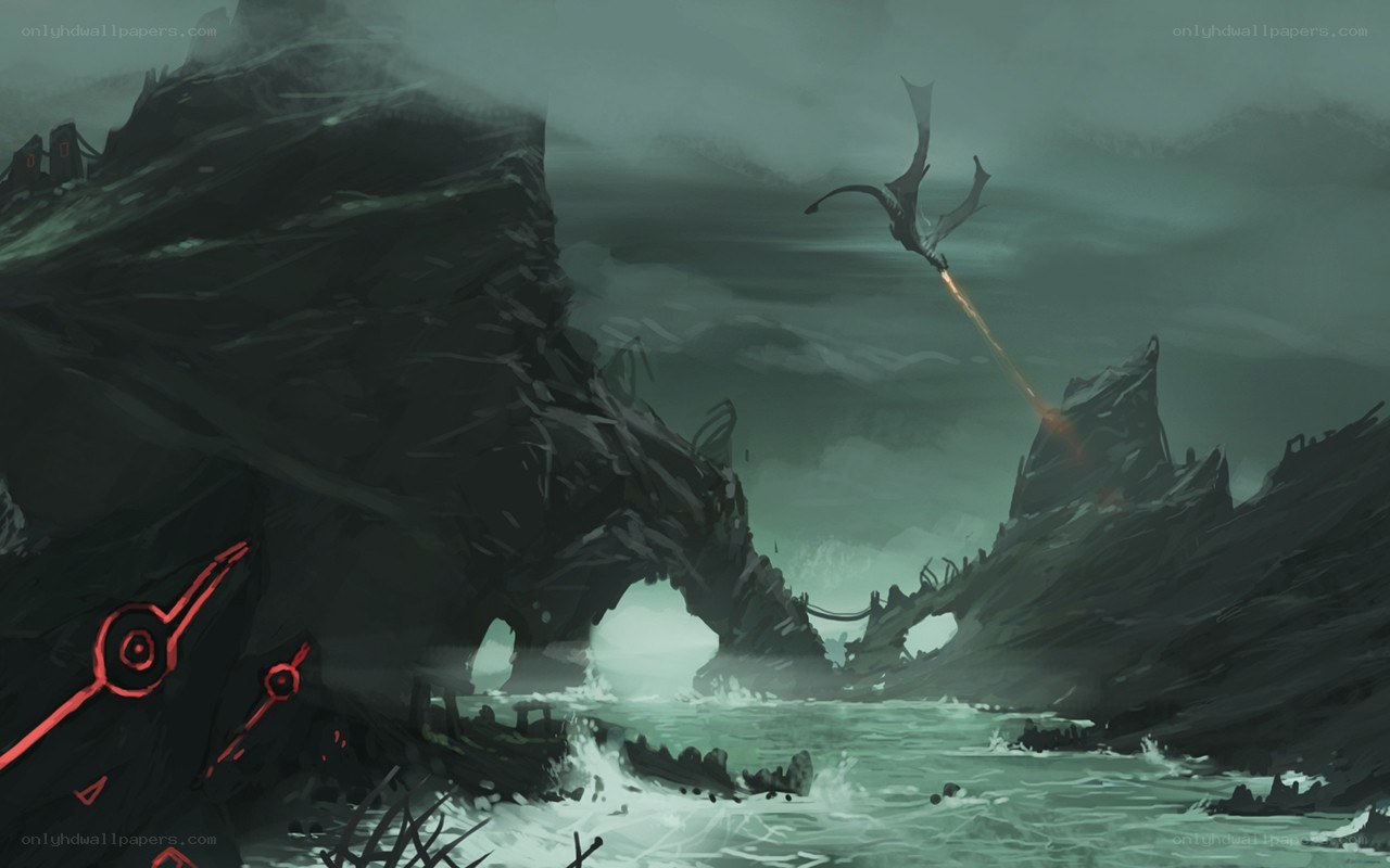 dragon attacks rocky coast