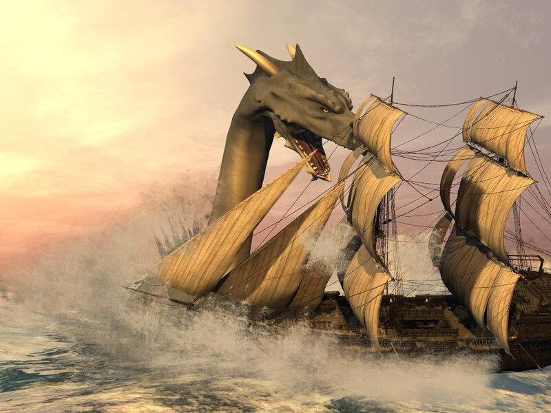 Dragon attacks sailing ship