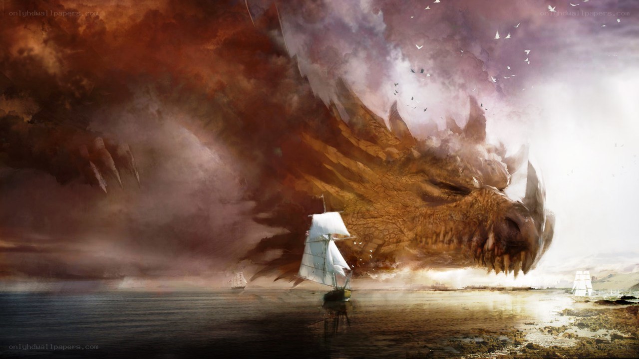 Dragon attacks sailing ships