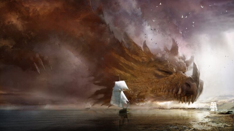 Dragon attacks sailing ships