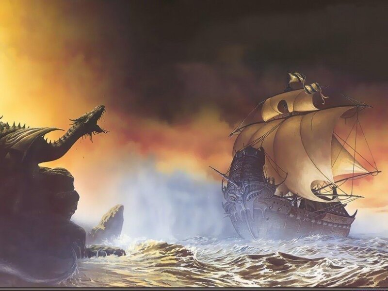 Dragon attacks ship at sea