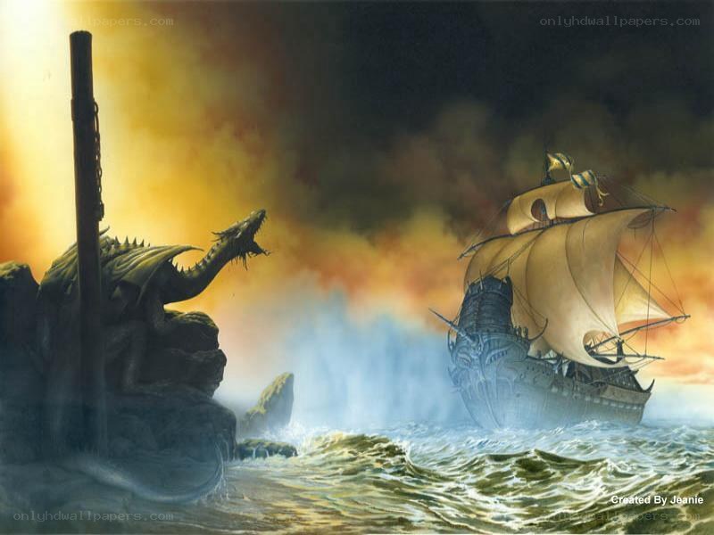 Dragon attacks ship at sea