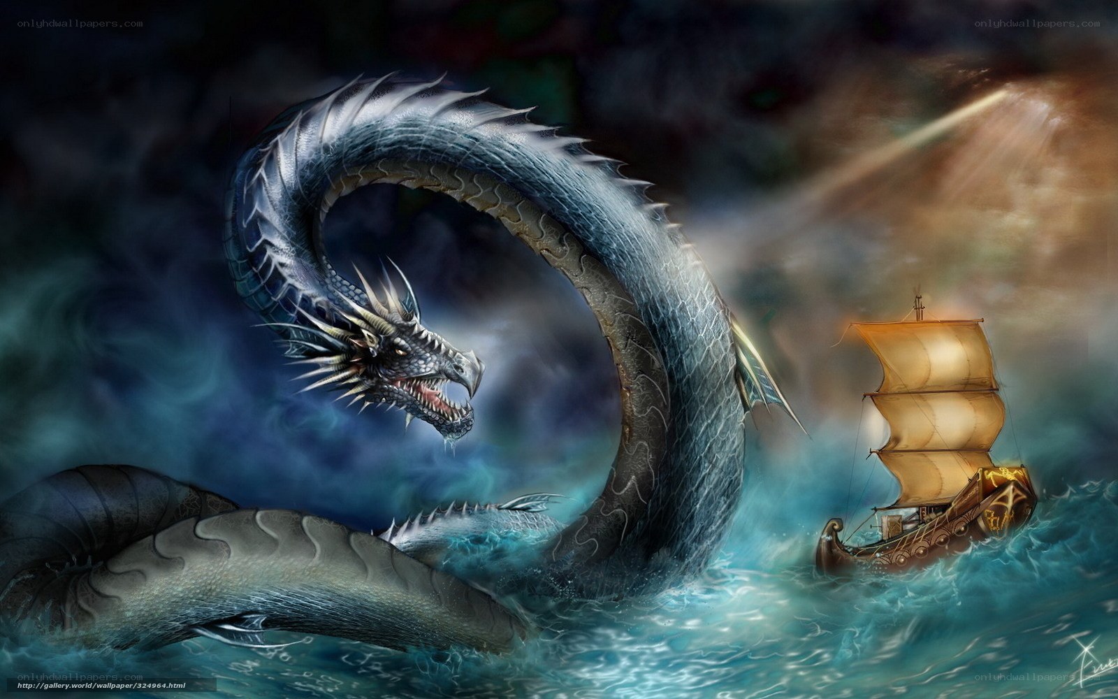 Dragon attacks ship at sea