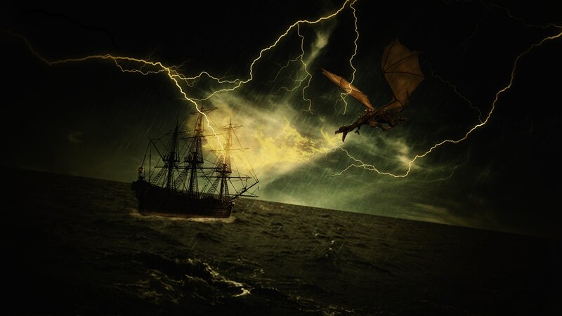 Dragon attacks ship in storm