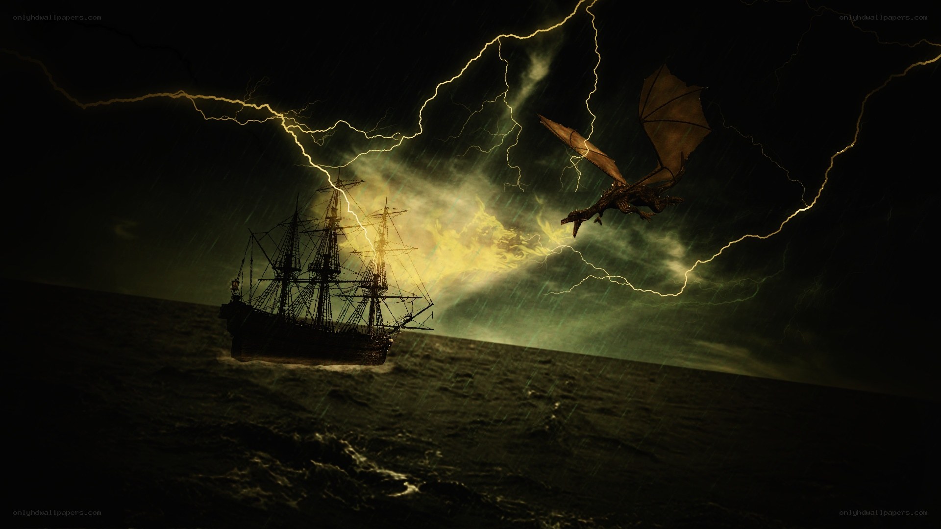 Dragon attacks ship in storm