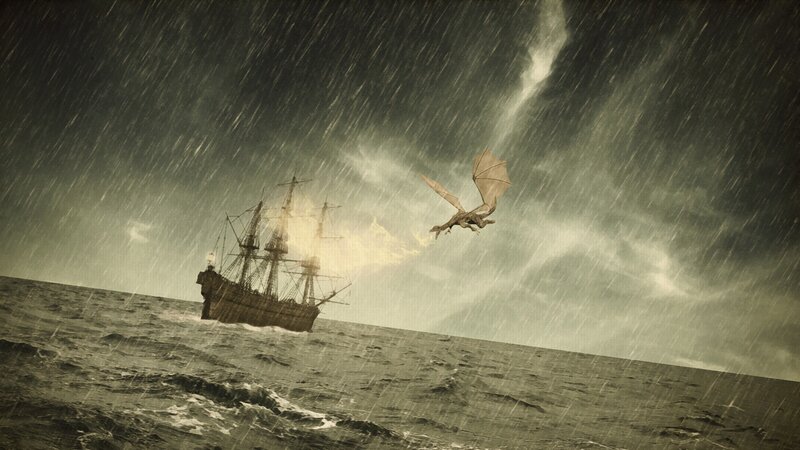 Dragon attacks ship in storm