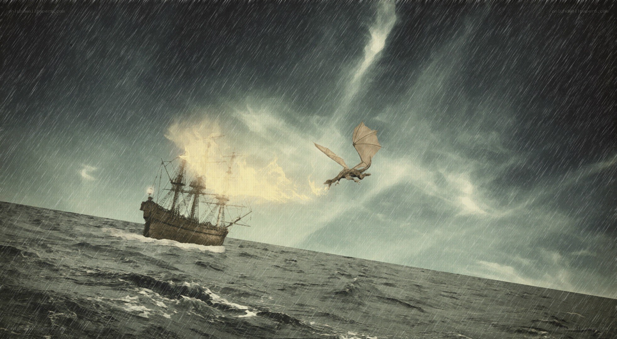 Dragon attacks ship in storm