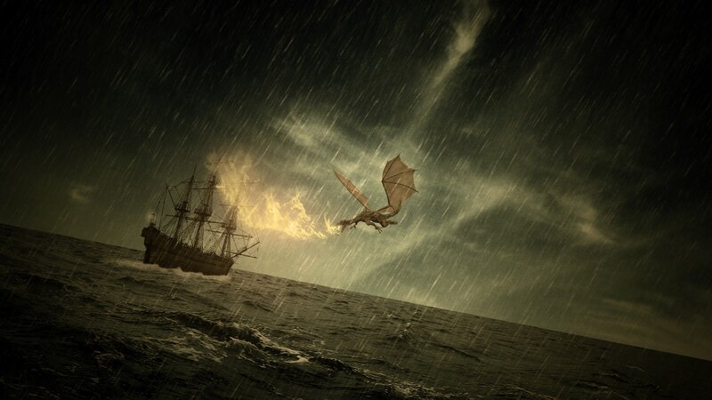 Dragon attacks ship in storm
