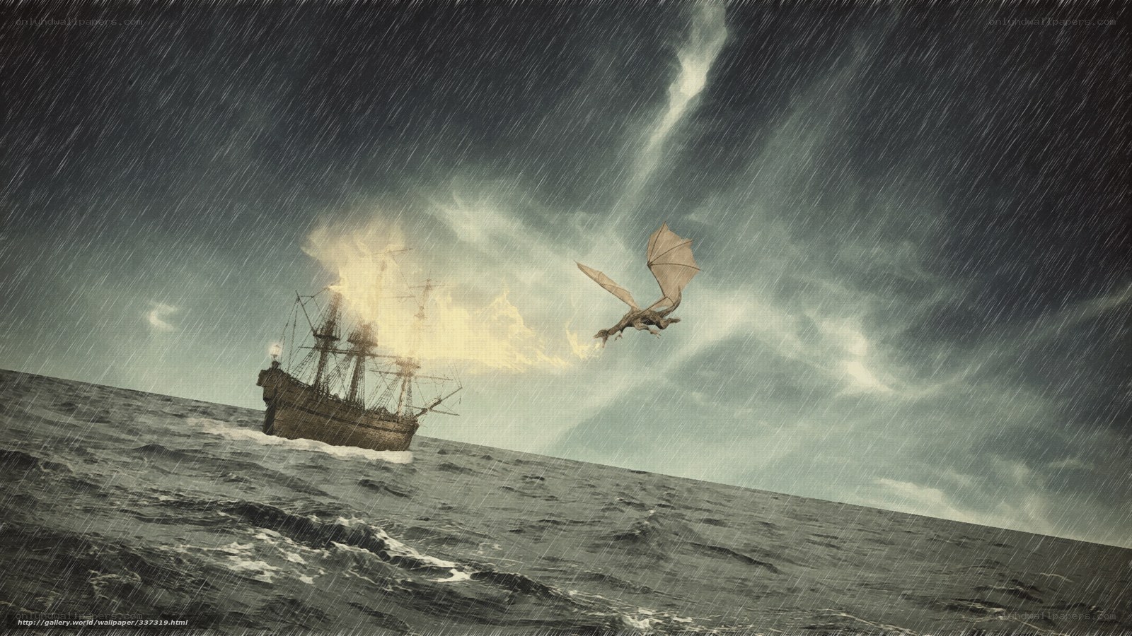 Dragon attacks ship in storm