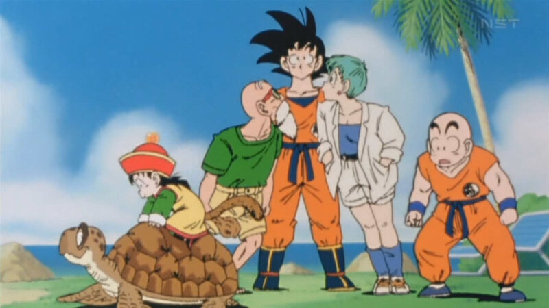 Dragon Ball characters on a beach