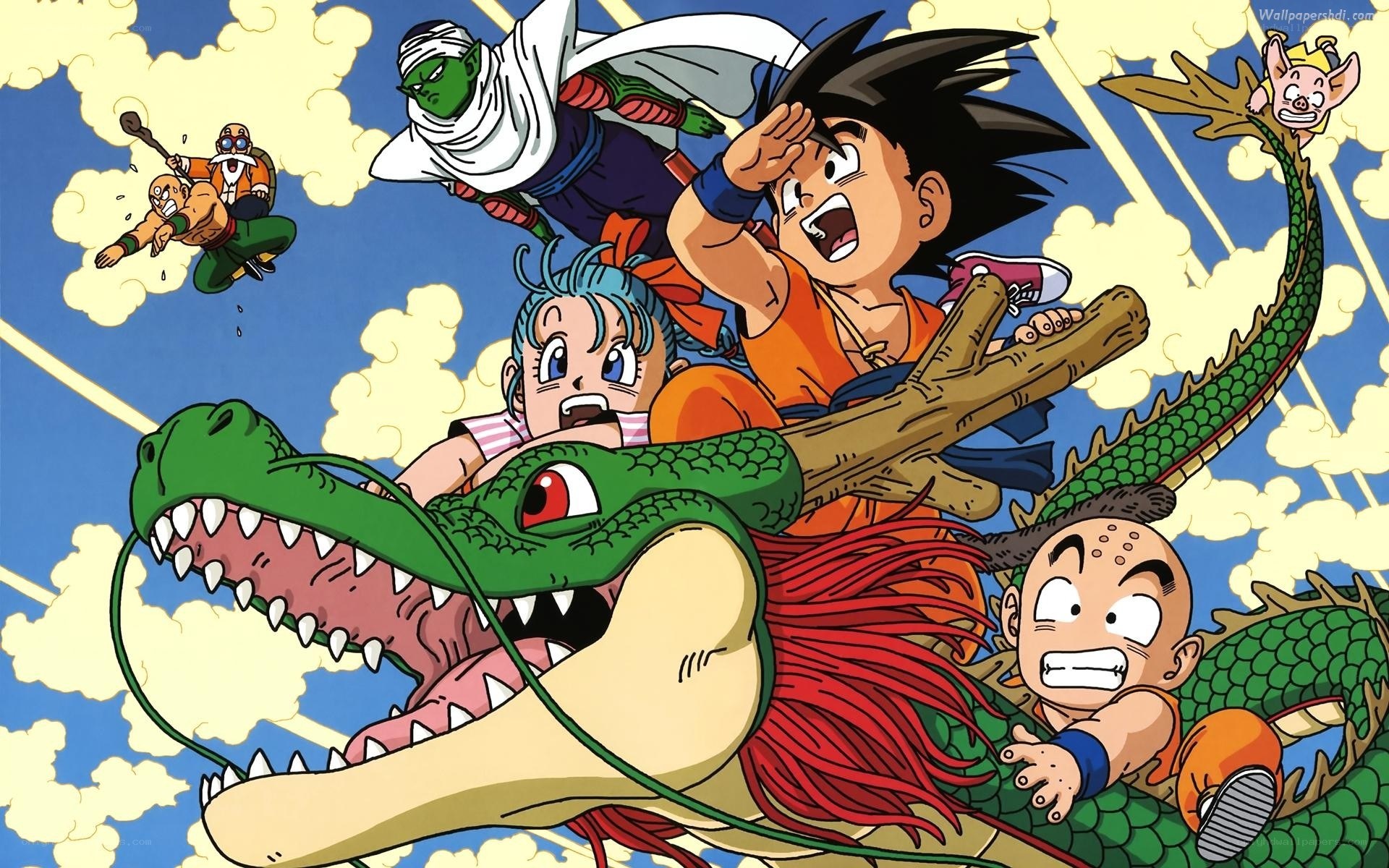 Dragon Ball characters on a dragon