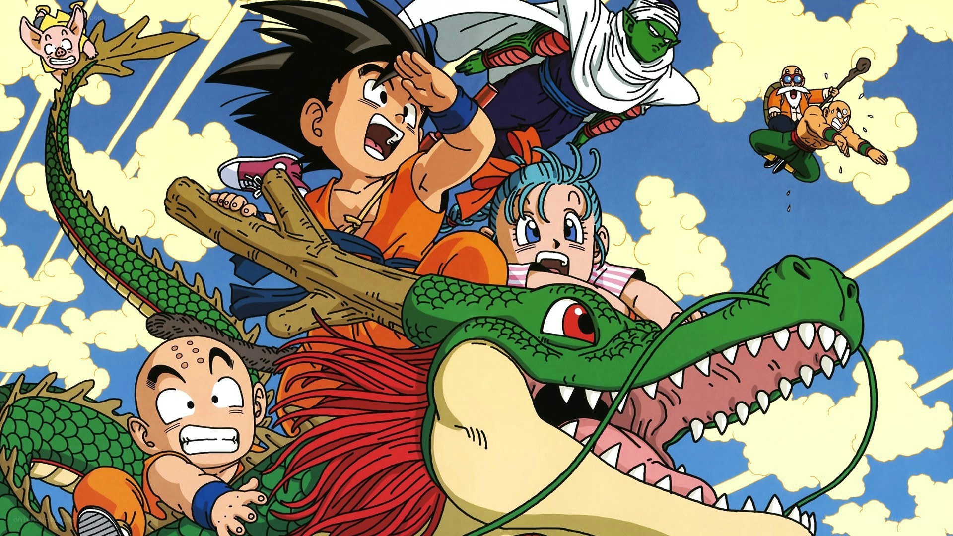 Dragon Ball characters on a dragon