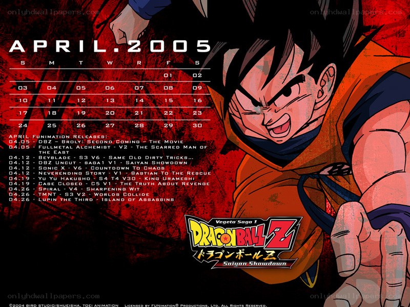 Dragon Ball Z calendar April 2005