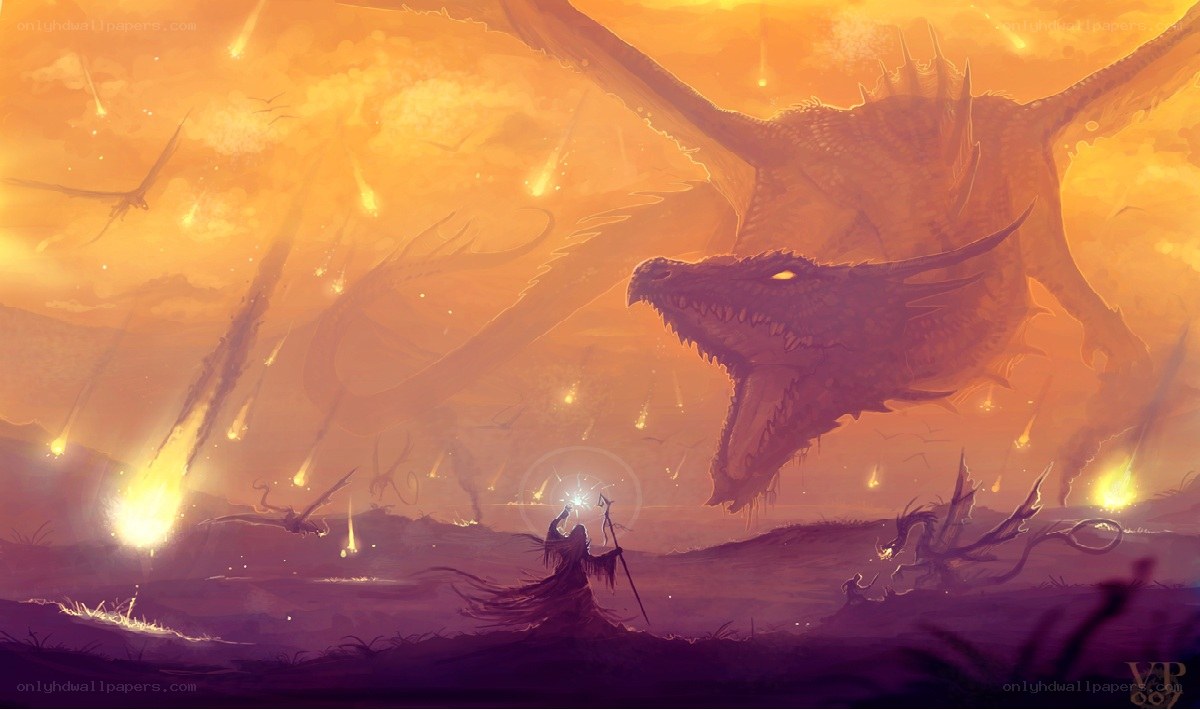 dragon battle at sunset