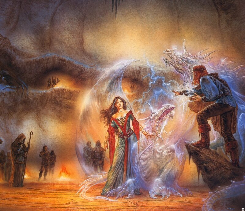 Dragon battle in a cavern