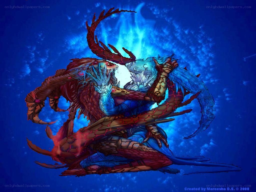 dragon battle in blue light