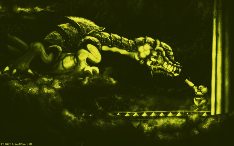 Dragon battle in dark cave