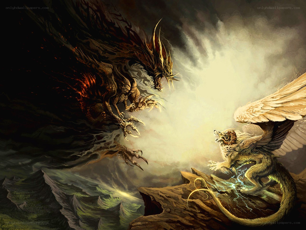 Dragon battle on a cliff