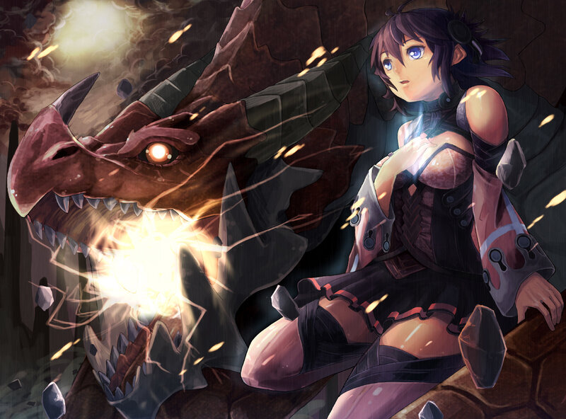 Dragon battle with female warrior