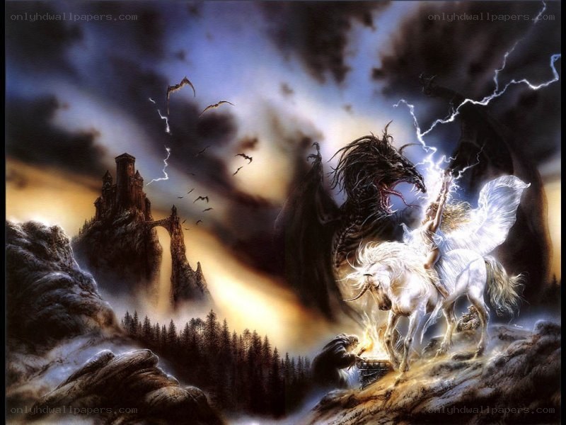 dragon battle with unicorn