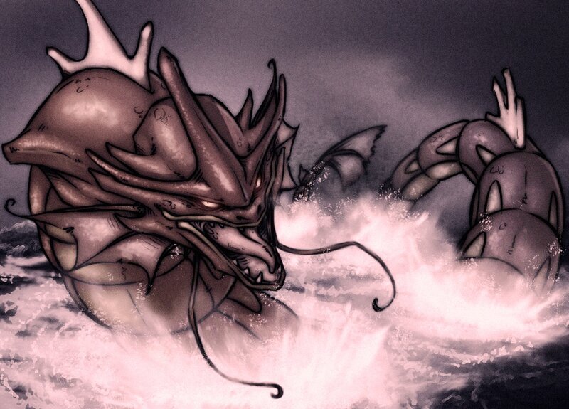 dragon battling in the sea