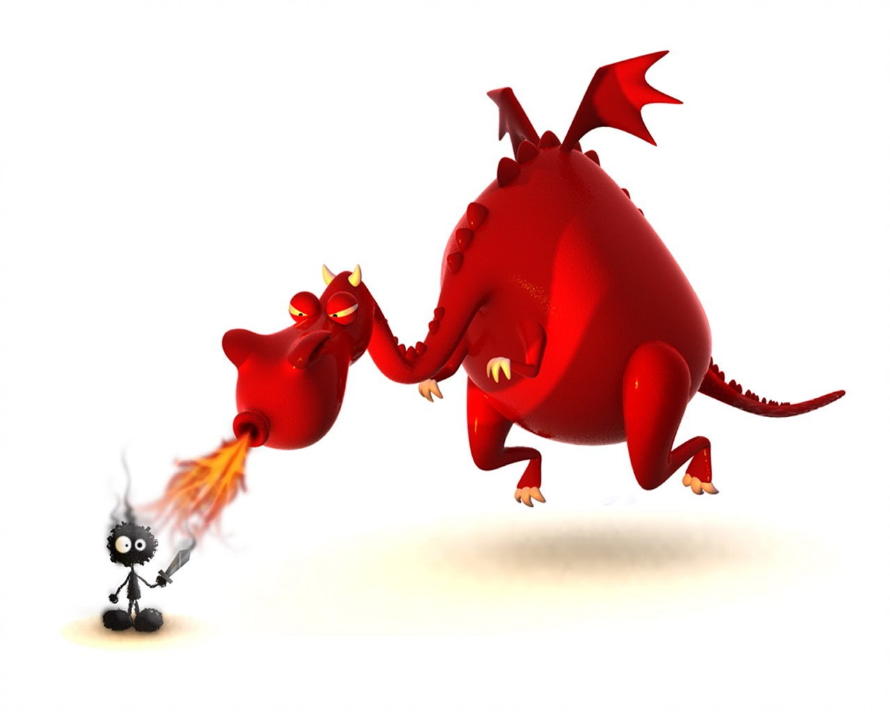 Dragon breathing fire at a knight