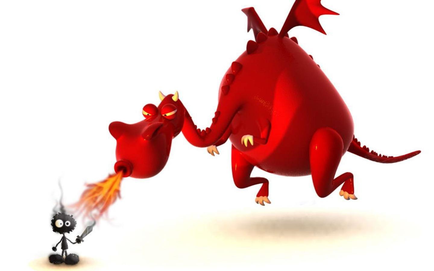 Dragon breathing fire at a stick figure