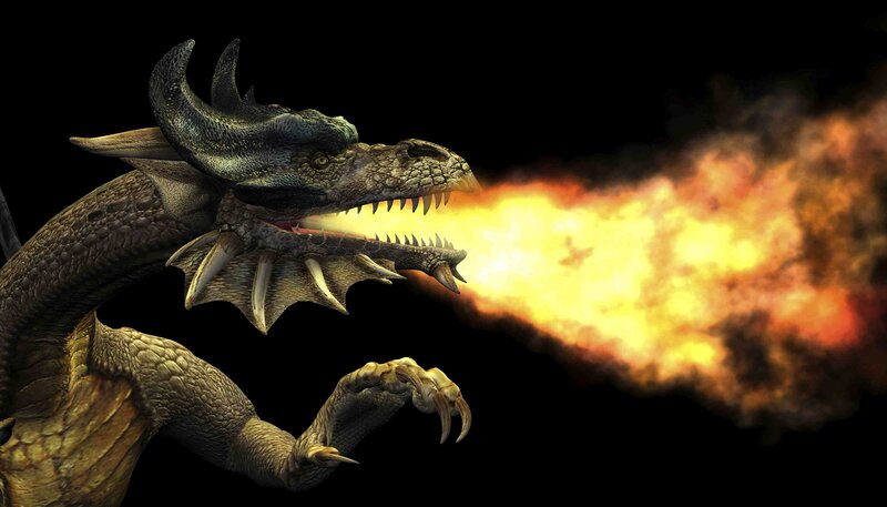 Dragon Breathing Fire — Black, Dramatic, 3d Render