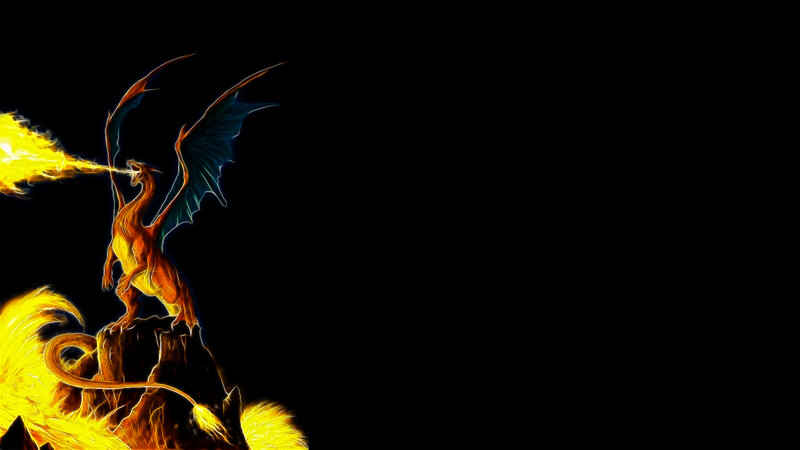 Dragon Breathing Fire — Black, Dramatic, Night, Digital Art, Rock