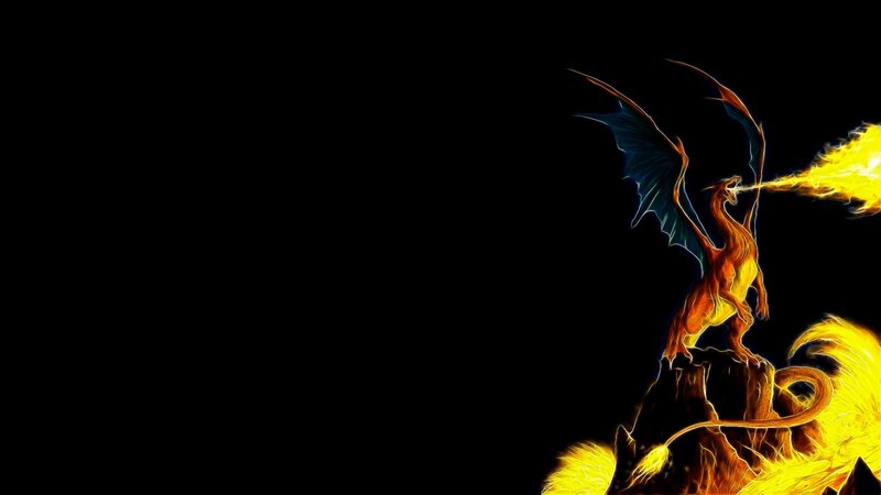 Dragon Breathing Fire — Black, Dramatic, Night, Digital Art, Rock, Yellow