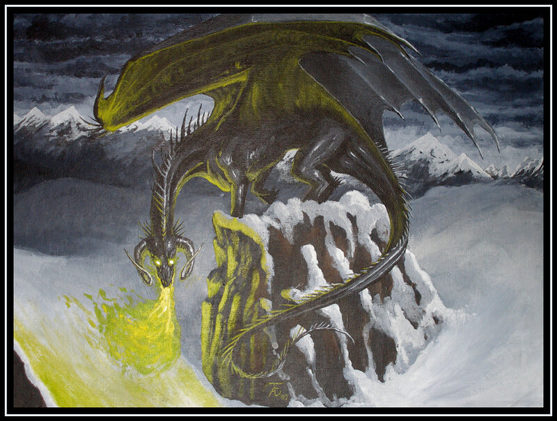 Dragon Breathing Fire — Black, Dramatic, Winter