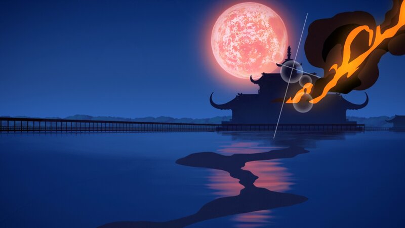 Dragon Breathing Fire — Blue, Dramatic, Night, Anime