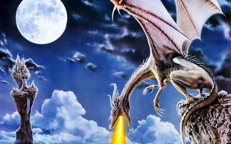 Dragon Breathing Fire — Blue, Dramatic, Night, Digital Art