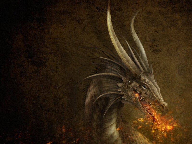 Dragon Breathing Fire — Brown, Digital Art