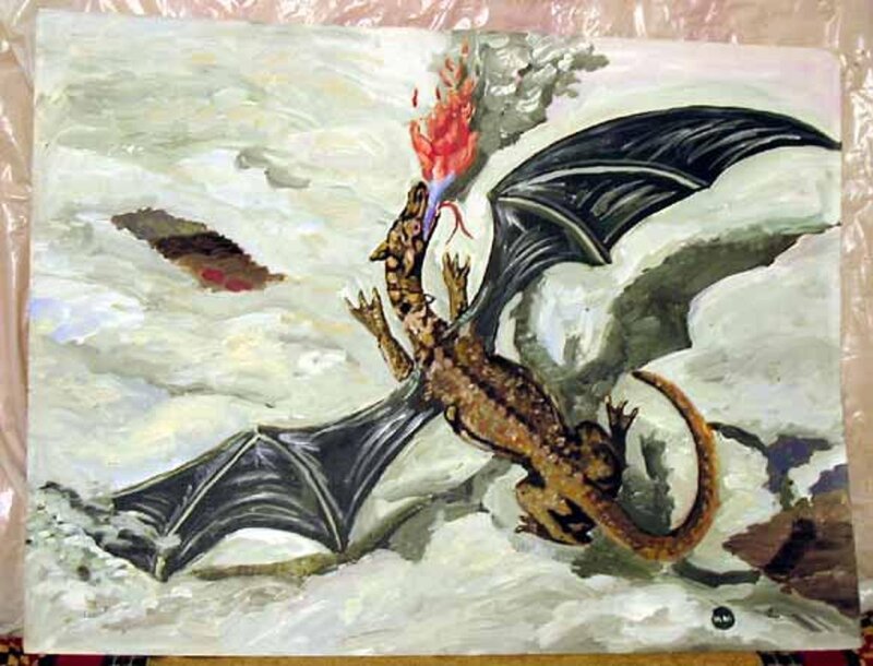 Dragon Breathing Fire — Brown, Dramatic