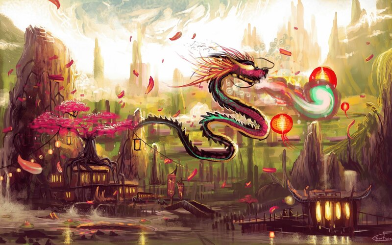 Dragon Breathing Fire — Green, Dramatic, Spring